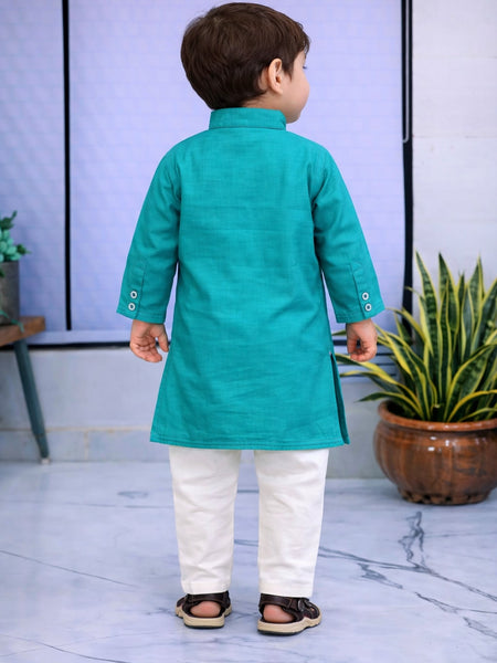 Boys Blue Solid Pure Cotton Ethnic Kurta Set with Trousers
