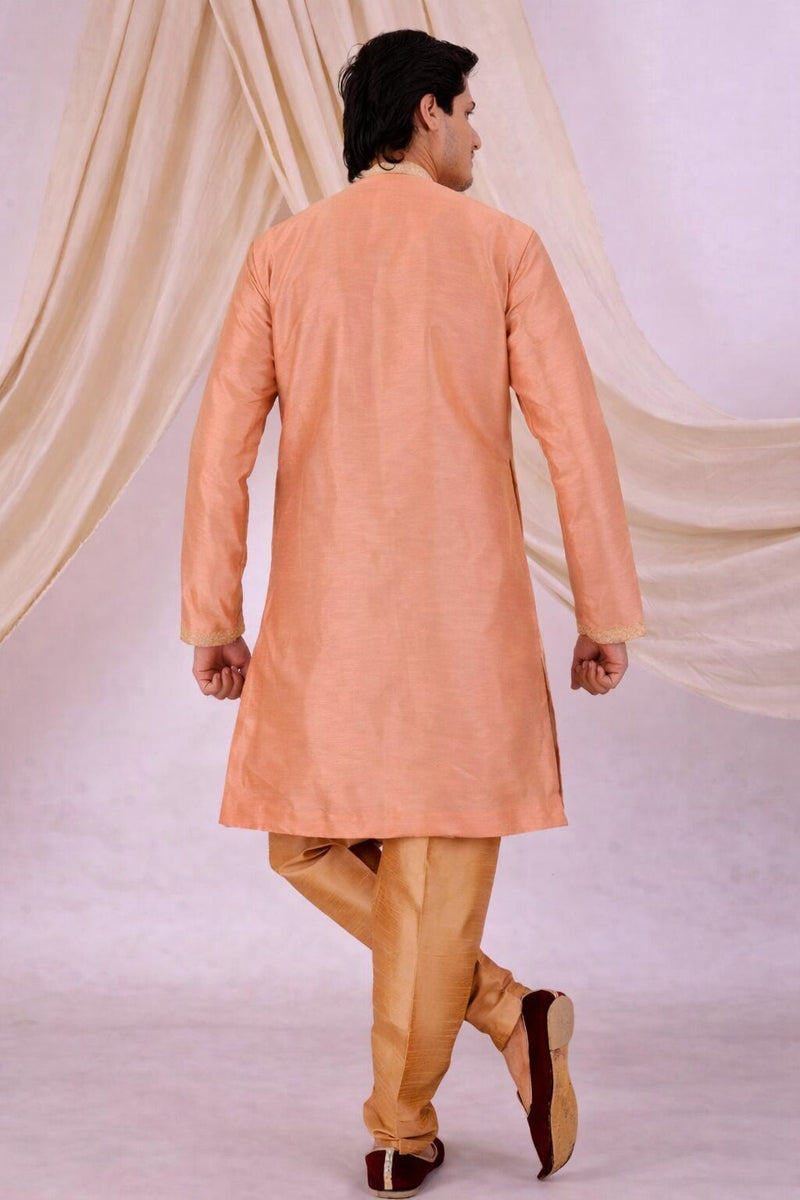 Orange Silk Blend Sherwani Set with White Pyjama for Men - DBMS1040