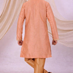 Orange Silk Blend Sherwani Set with White Pyjama for Men - DBMS1040