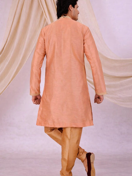 Orange Silk Blend Sherwani Set with White Pyjama for Men - DBMS1040