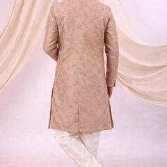 Peach Silk Blend Sherwani Set with White Pyjama for Men - DBMS1047