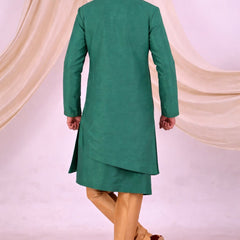 Green Silk Blend Sherwani Set with White Pyjama for Men - DBMS1048