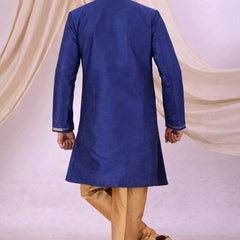 Blue Silk Blend Sherwani Set with White Pyjama for Men - DBMS1049