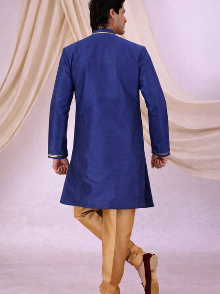 Blue Silk Blend Sherwani Set with White Pyjama for Men - DBMS1049