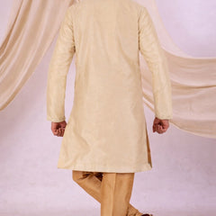 Beige Silk Blend Sherwani Set with White Pyjama for Men - DBMS1070