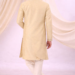 Beige Silk Blend Sherwani Set with White Pyjama for Men - DBMS1074