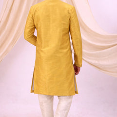 Yellow Silk Blend Sherwani Set with White Pyjama for Men - DBMS1078