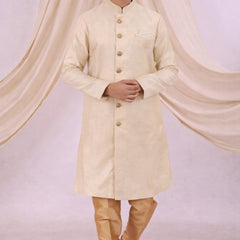 Peach Silk Blend Sherwani Set with White Pyjama for Men - DBMS1080