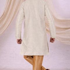 Beige Silk Blend Sherwani Set with White Pyjama for Men - DBMS1082