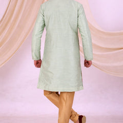 Sky Blue Silk Blend Sherwani Set with White Pyjama for Men - DBMS1083