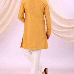 Orange Silk Blend Sherwani Set with White Pyjama for Men - DBMS1084