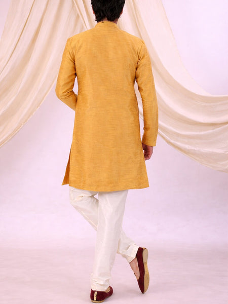 Orange Silk Blend Sherwani Set with White Pyjama for Men - DBMS1084