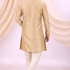 Beige Silk Blend Sherwani Set with White Pyjama for Men - DBMS1087