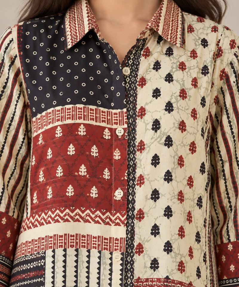 Desi Butik Women's Multicolor Ethnic Printed Crepe Shirt