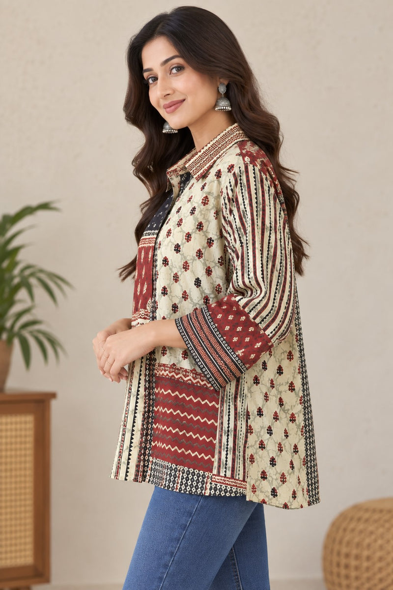 Desi Butik Women's Multicolor Ethnic Printed Crepe Shirt