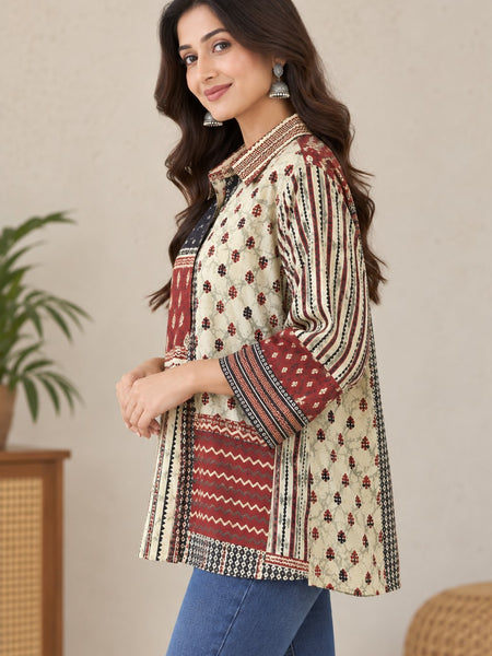 Desi Butik Women's Multicolor Ethnic Printed Crepe Shirt
