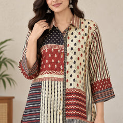 Desi Butik Women's Multicolor Ethnic Printed Crepe Shirt