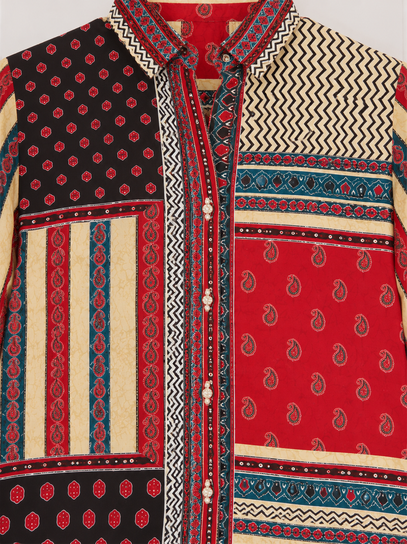 Desi Butik Women's Multicolor Ethnic Printed Crepe Shirt