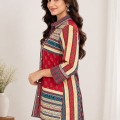 Desi Butik Women's Multicolor Ethnic Printed Crepe Shirt