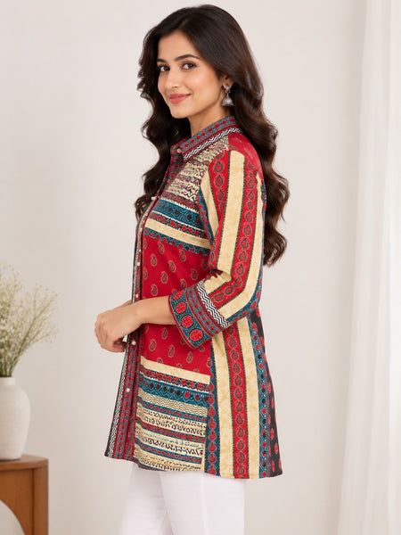 Desi Butik Women's Multicolor Ethnic Printed Crepe Shirt