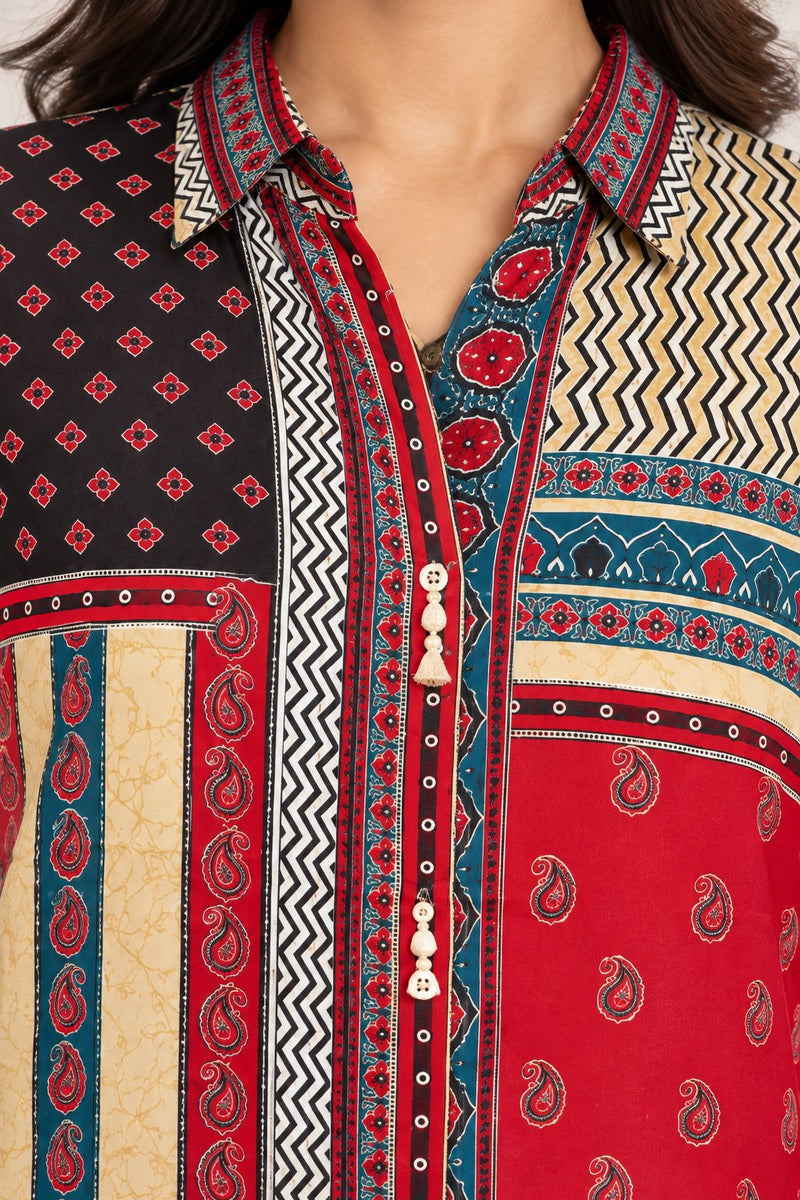 Desi Butik Women's Multicolor Ethnic Printed Crepe Shirt