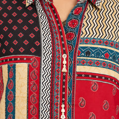 Desi Butik Women's Multicolor Ethnic Printed Crepe Shirt