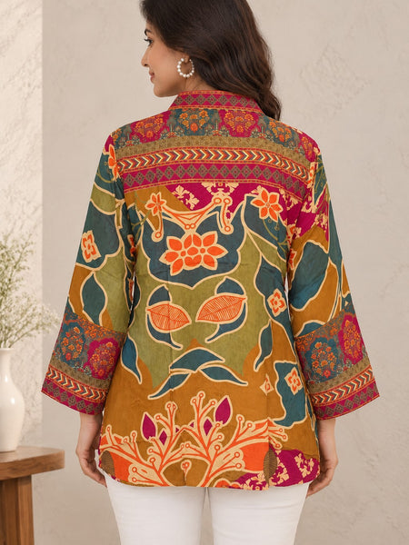 Desi Butik Women's Multicolor Floral and Ethnic Printed Crepe Shirt