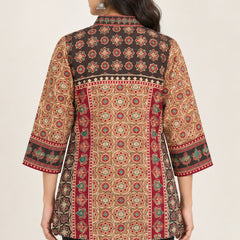 Women's Beige & Maroon Ethnic Printed Crepe Shirt