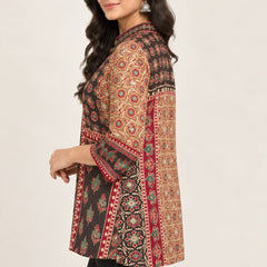 Women's Beige & Maroon Ethnic Printed Crepe Shirt