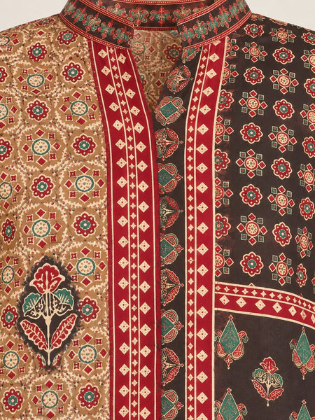 Women's Beige & Maroon Ethnic Printed Crepe Shirt