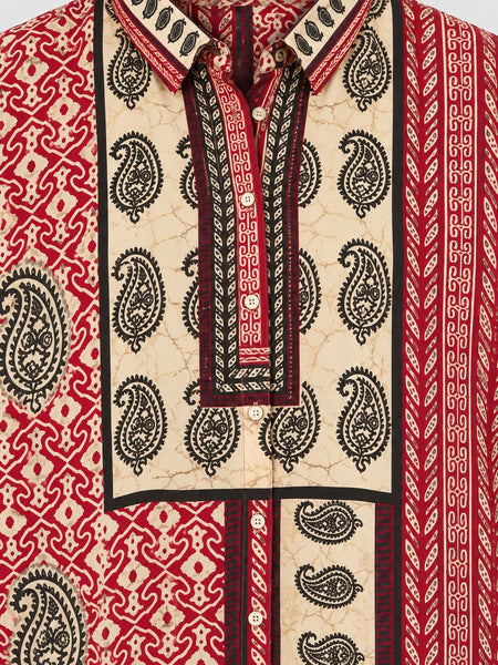 Women's Red & Beige Ethnic Printed Crepe Shirt