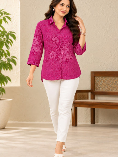 Women's Pink Printed Crepe Shirt