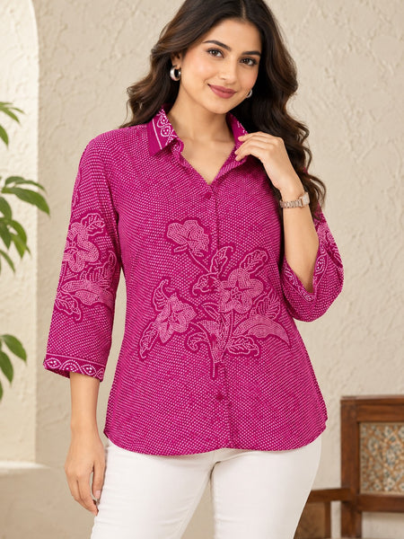 Women's Pink Printed Crepe Shirt
