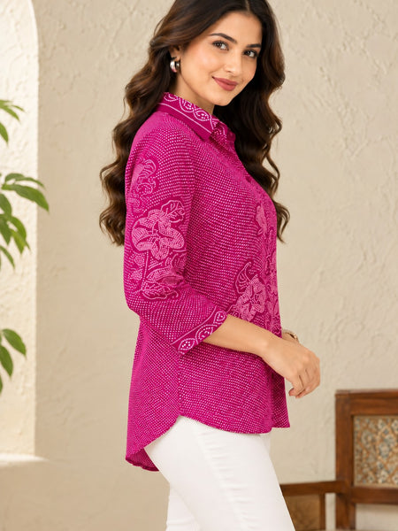 Women's Pink Printed Crepe Shirt