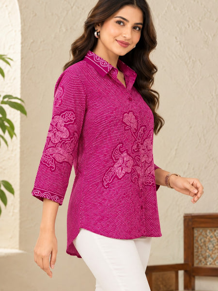 Women's Pink Printed Crepe Shirt