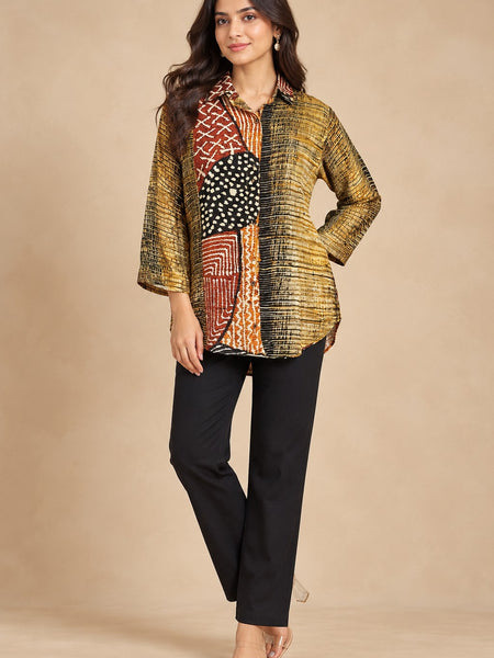 Women's Olive Green & Multicolor Printed Crepe Shirt