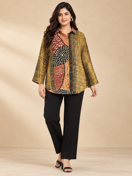 Women's Olive Green & Multicolor Printed Crepe Shirt