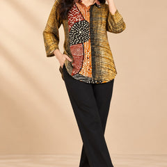 Women's Olive Green & Multicolor Printed Crepe Shirt