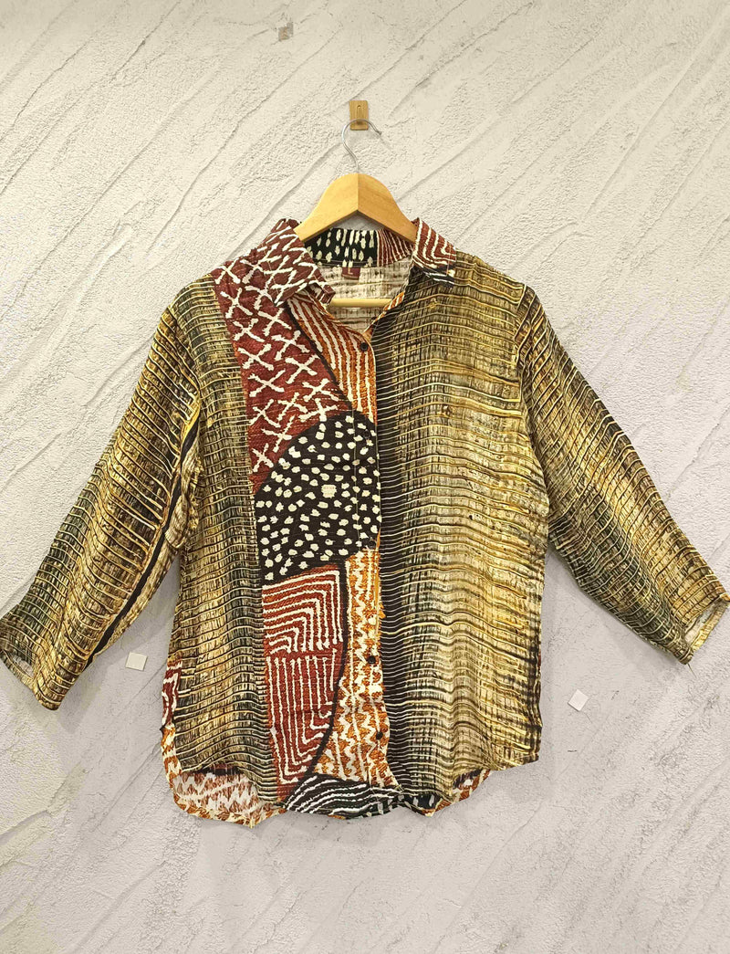Women's Olive Green & Multicolor Printed Crepe Shirt
