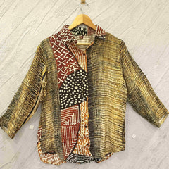 Women's Olive Green & Multicolor Printed Crepe Shirt