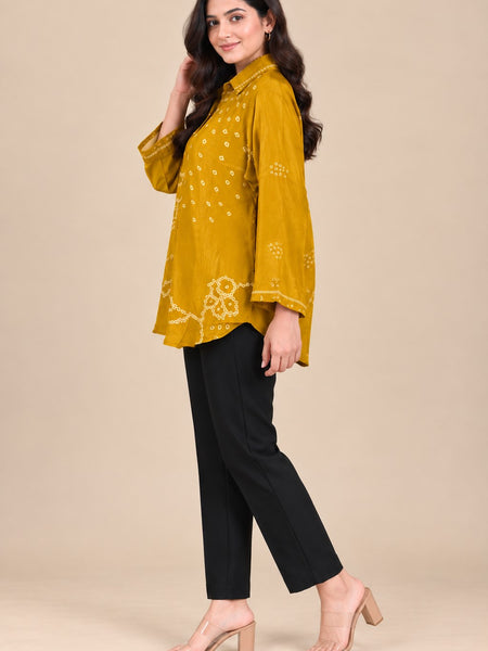 Women’s Mustard Yellow Printed Crepe Shirt