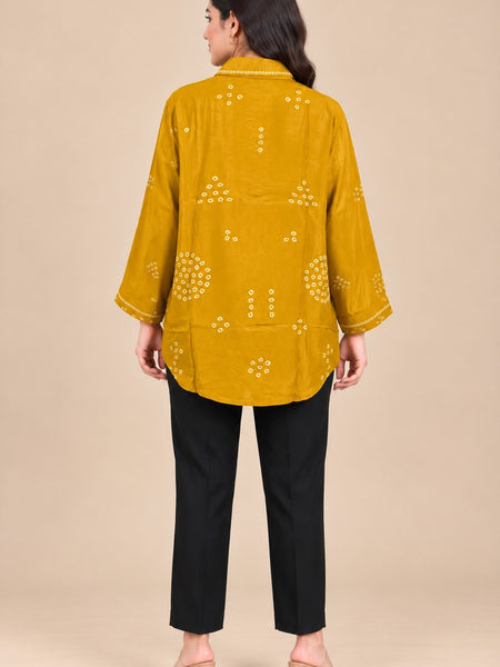 Women’s Mustard Yellow Printed Crepe Shirt