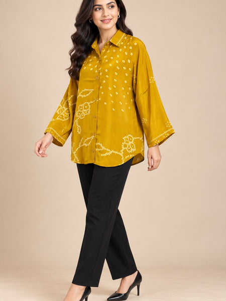 Women’s Mustard Yellow Printed Crepe Shirt