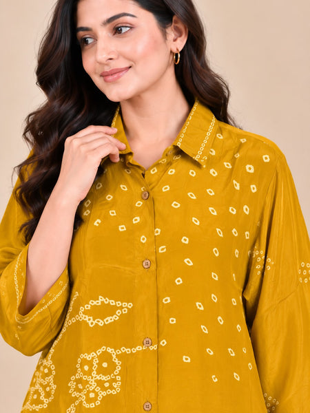 Women’s Mustard Yellow Printed Crepe Shirt