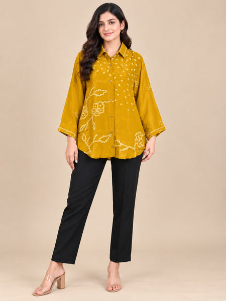 Women’s Mustard Yellow Printed Crepe Shirt