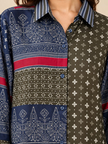 Women's Blue Printed Crepe Shirt