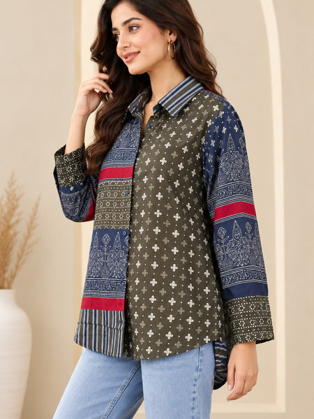 Women's Blue Printed Crepe Shirt