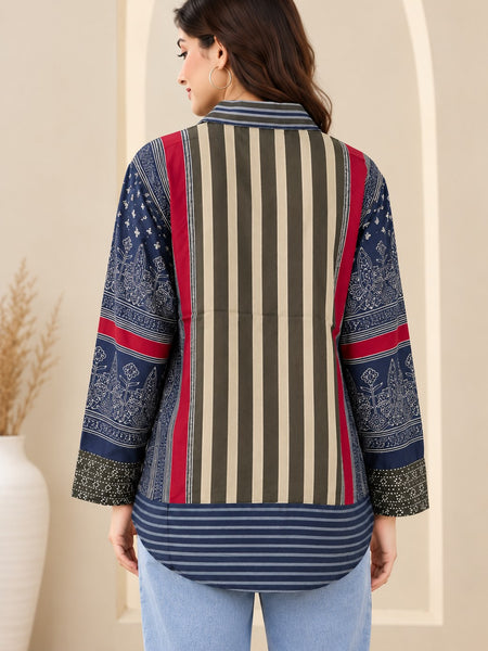 Women's Blue Printed Crepe Shirt