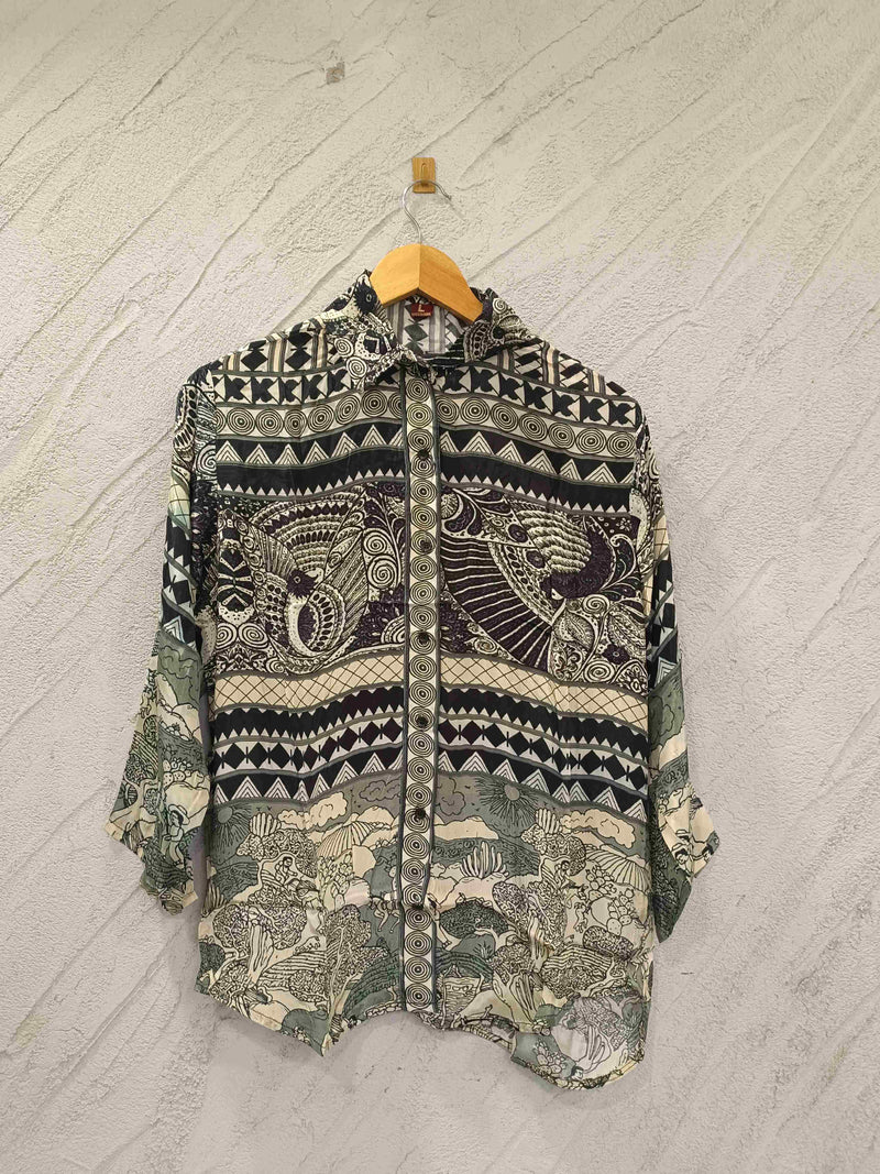Women's Black and White Printed Crepe Shirt