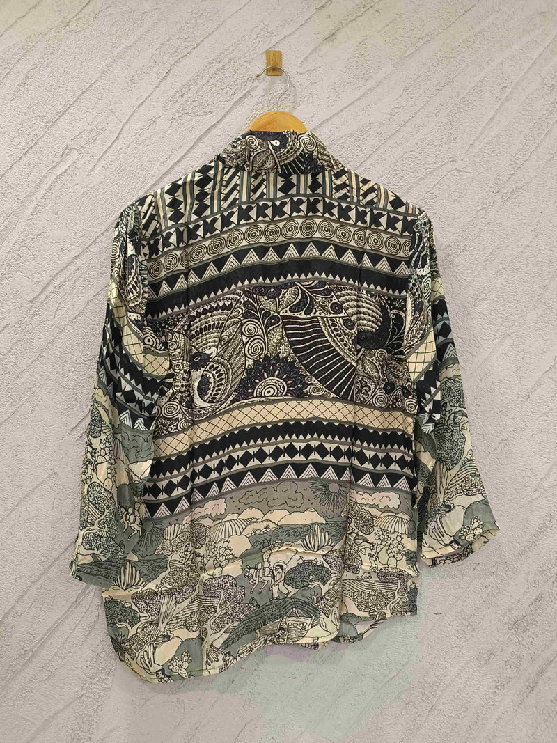 Women's Black and White Printed Crepe Shirt